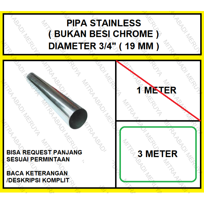 Pipa Gantungan Baju Pipa Stainless 3/4" (19 mm) - 3 meter Pipa Bulat