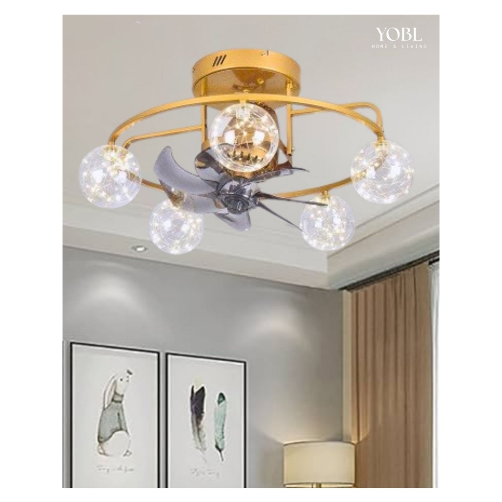 Lampu Hias Ceiling Fan + Lampu LED Gold 60cm