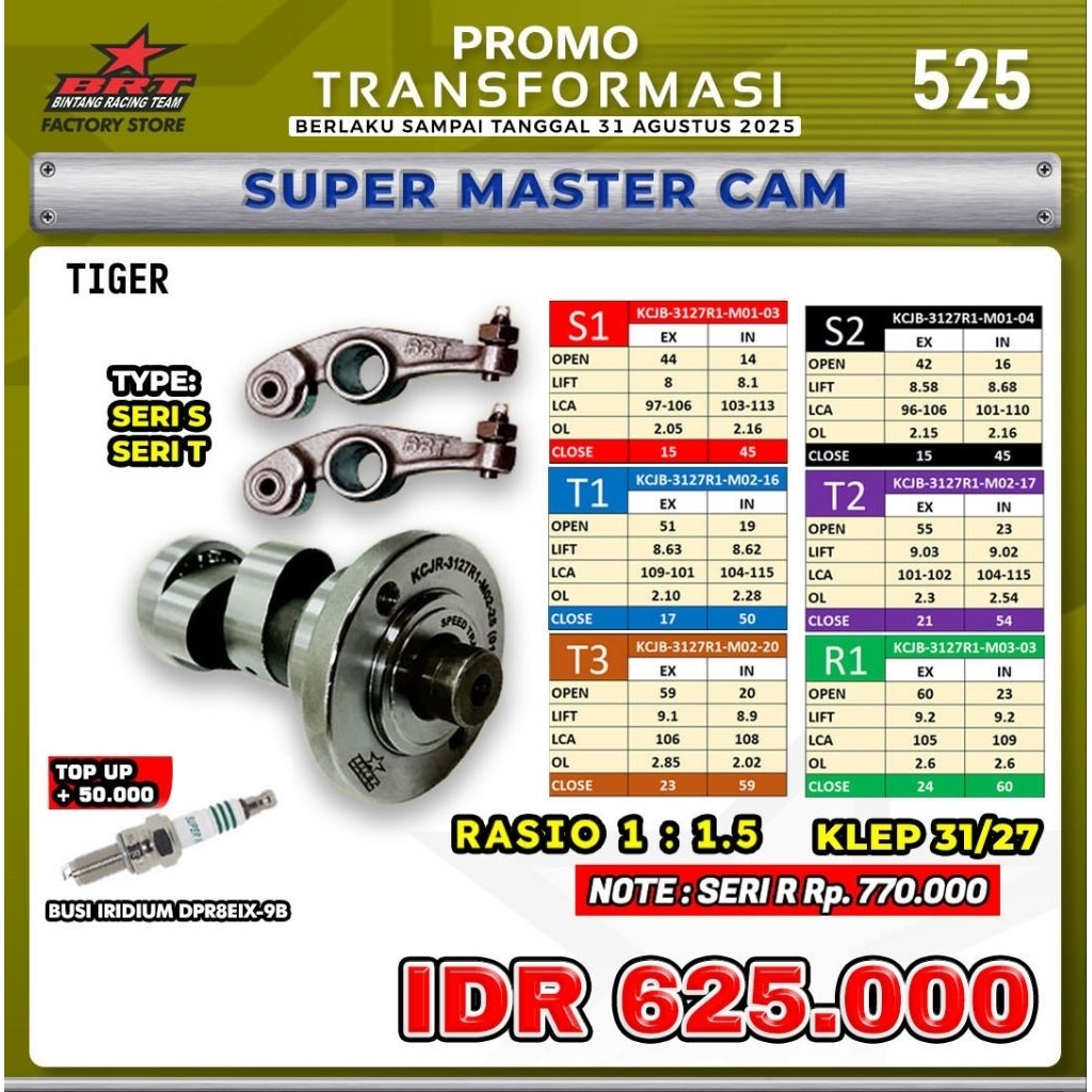Super Master Cam BRT Klep Tiger GL Pro Megapro Primus CB Klep 31/27 (BINTANG RACING TEAM BRT)
