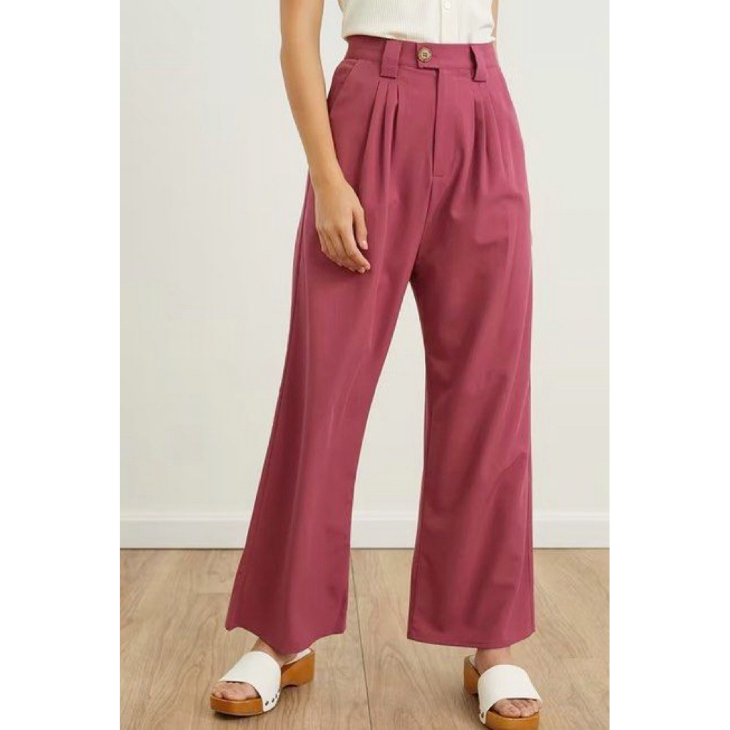 PRELOVED Pomelo X Pantone Pink High Waist Basic Trouser Pants Celana Panjang Wanita