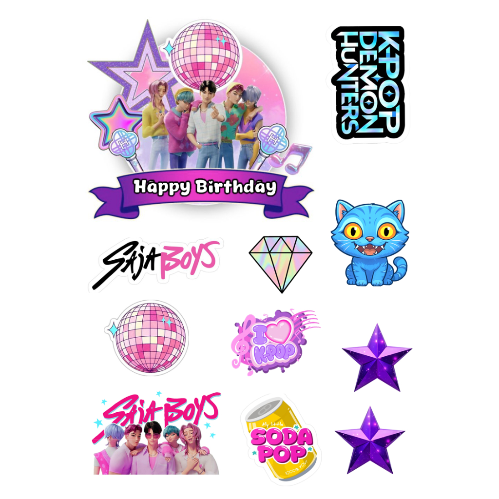 Topper KPOP SAJA BOYS DEMON HUNTERS | Topper Cake KPOP DEMON HUNTERS Custom Nama | Hiasan Kue Ultah 