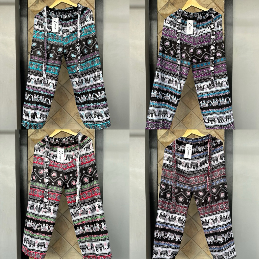 Celana Kulot Rayon motif gajah warna warni