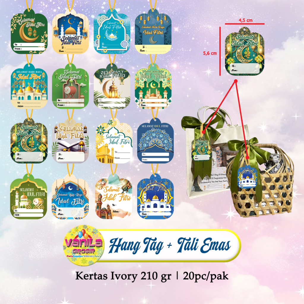 (1Pak Isi 20Pcs) Gift Tag Tali Emas Lebaran, hand tag lebaran, hand tag idul fitri, kartu ucapan, ka