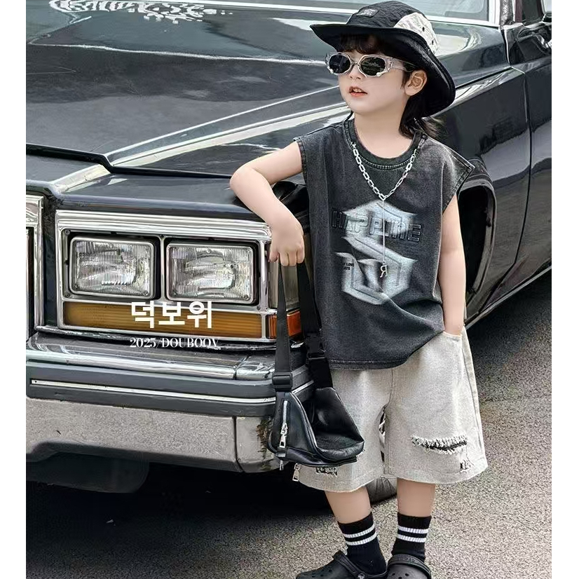 Setelan Anak Laki-laki 2025 Baju Musim Panas Keren dan Modis Anak Laki-laki Baru Rompi Bayi Laki-lak