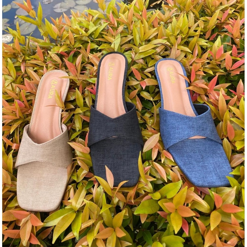 Sendal selop wanita heels kekinian hak 7 cm