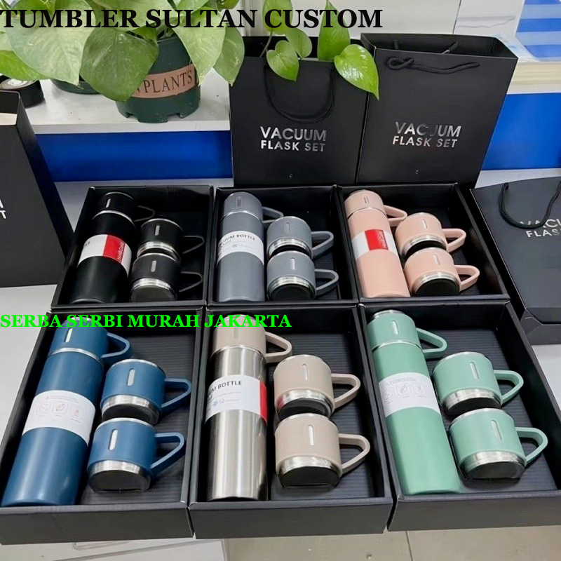 Termos Vacuum Flask Set 500ml - Desain Elegan, Warna Acak, Souvenir Premium