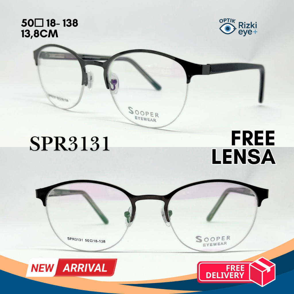 SPR3131 Kacamata Gantung Half Frame Bulat Bahan Besi Titanium Kokoh Uk 13,8cm untuk Pria & Wanita Fr