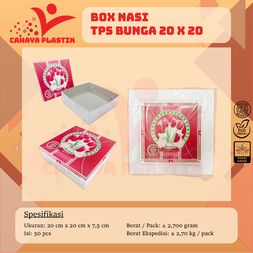 Dus | Box 20x20 | 25 pcs | Kotak Nasi Kue Makanan Motif Bunga 20 x 20 Isi 25set