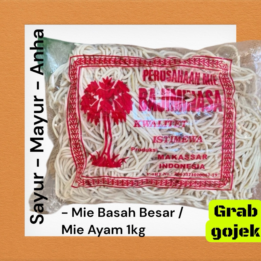 Mie Basah / Mie  putih  Besar Mie Ayam 1kg / Sayur Mayur Anha Makassar