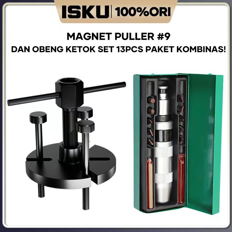 ISKU Paket Treker Magnet No 9 + Obeng Ketok Set 13 Pcs Alat Bengkel Motor Yamaha Impact Driver