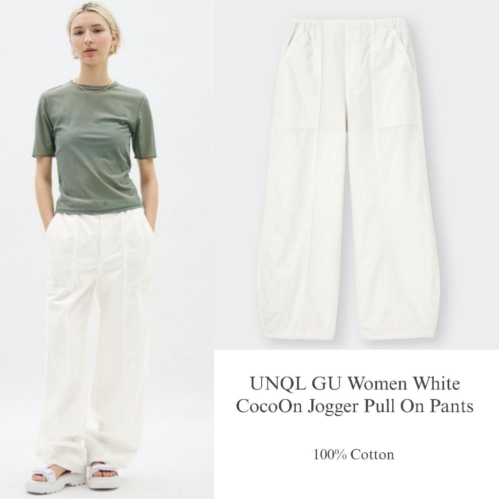 UNQL GU Women Off White CocoOn Jogger Pull on Pants / celana panjang wanita original branded / celan