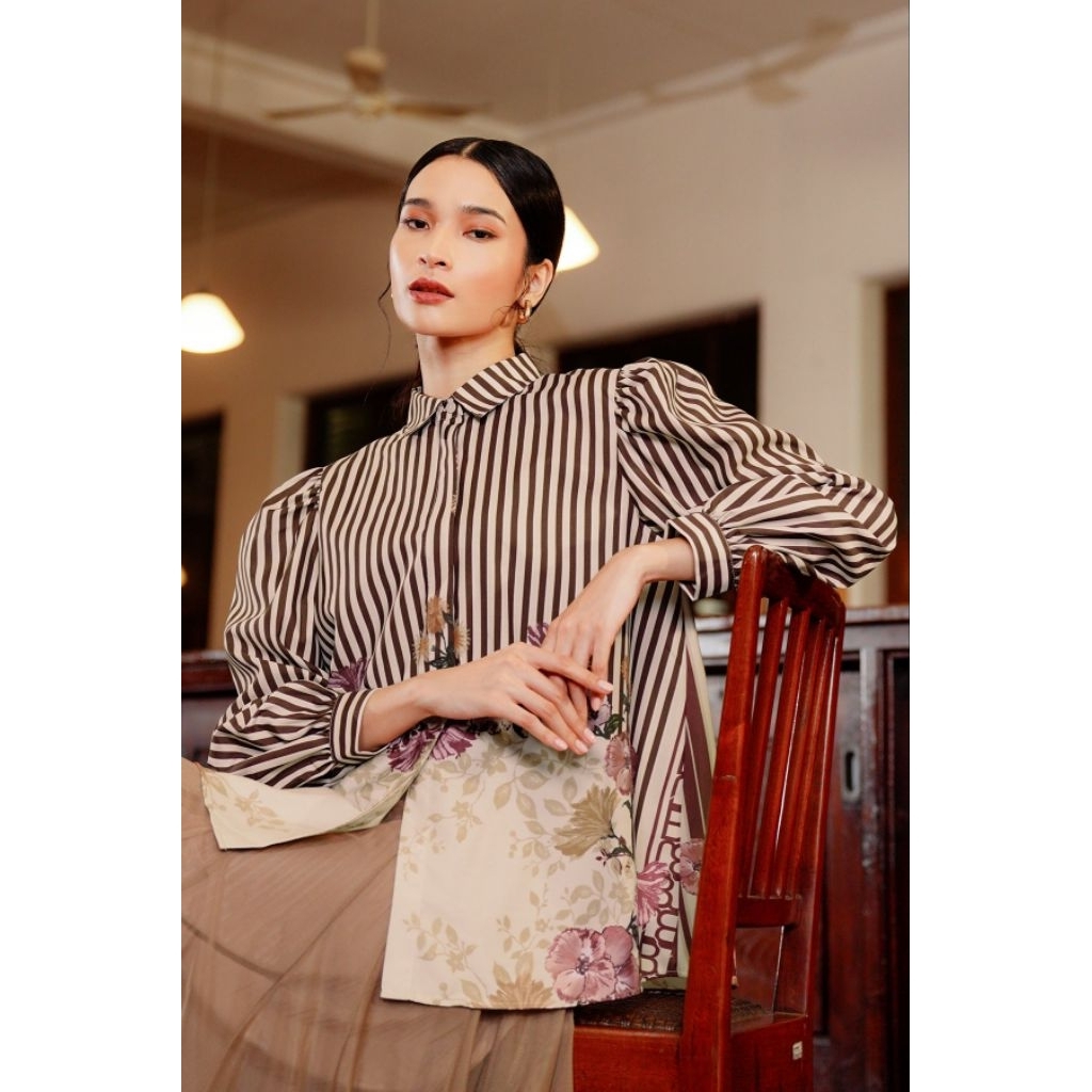 Benang Jarum - Amona Stripe Shirt - Maroon - S  ( PL )