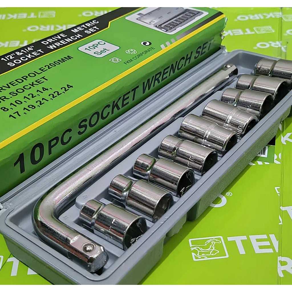 Tool Set 10pcs Kunci Shock Sok Set Lengkap 8-24 mm 1/2 Inch 6 Pt ( Bisa COD ) Kunci Pas - Shock Set 