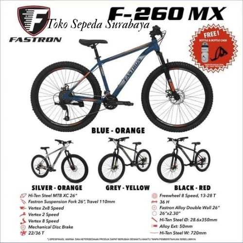 SEPEDA GUNUNG MTB FASTRON F 260 MX UKURAN 24 26 INCH 3X8 SPEED REM CAKRAM BARU