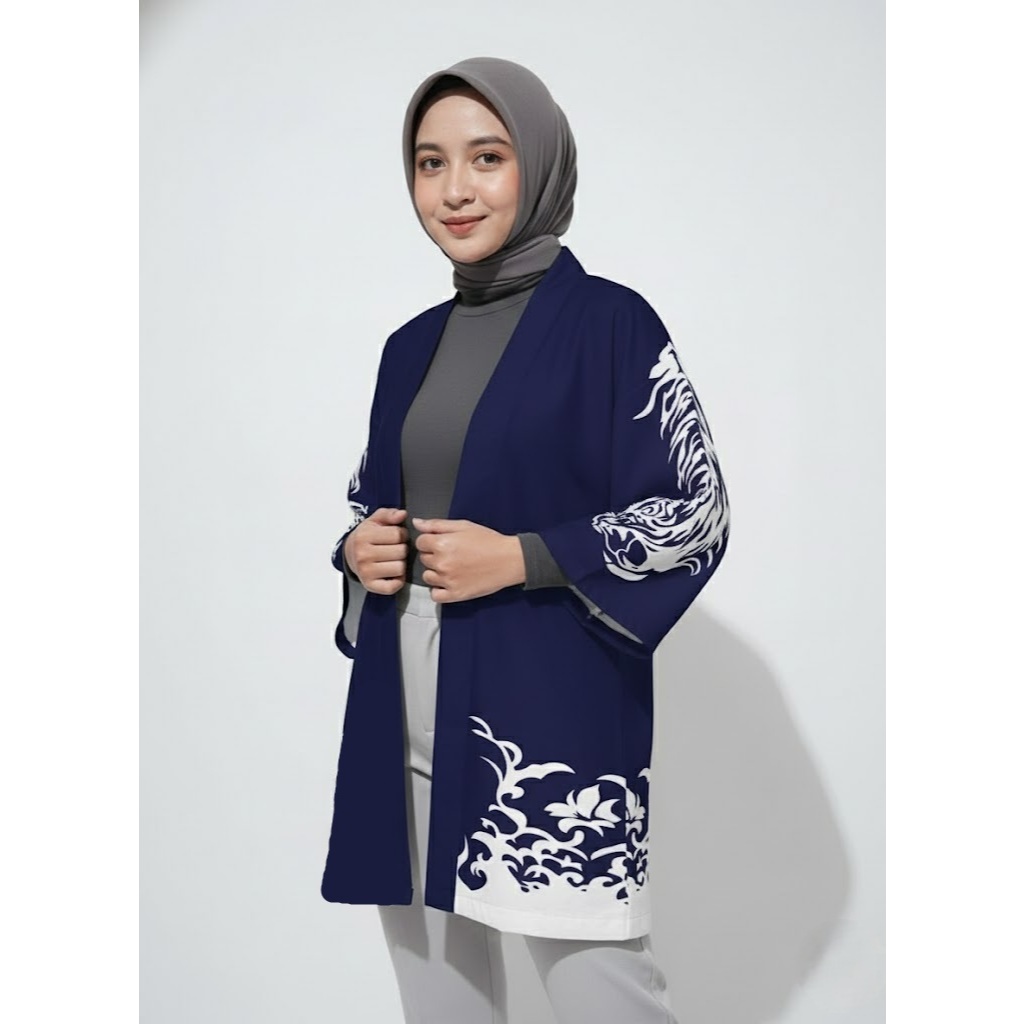 Kimono Haori Polyester Navy Kazutora White Tiger Premium