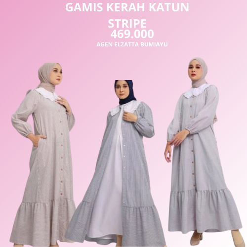 Elzatta Gamis Kerah Katun Stripe Gamis Bahan Katun Elzatta