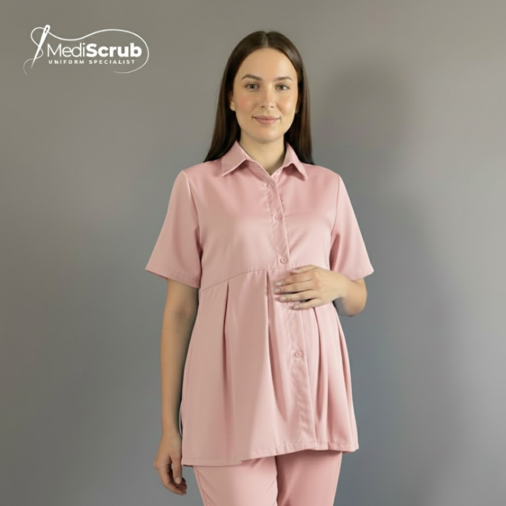 Mediscrub.id - Setelan Baju Hamil & Menyusui – Model Kemeja Full Kancing Lengan Pendek