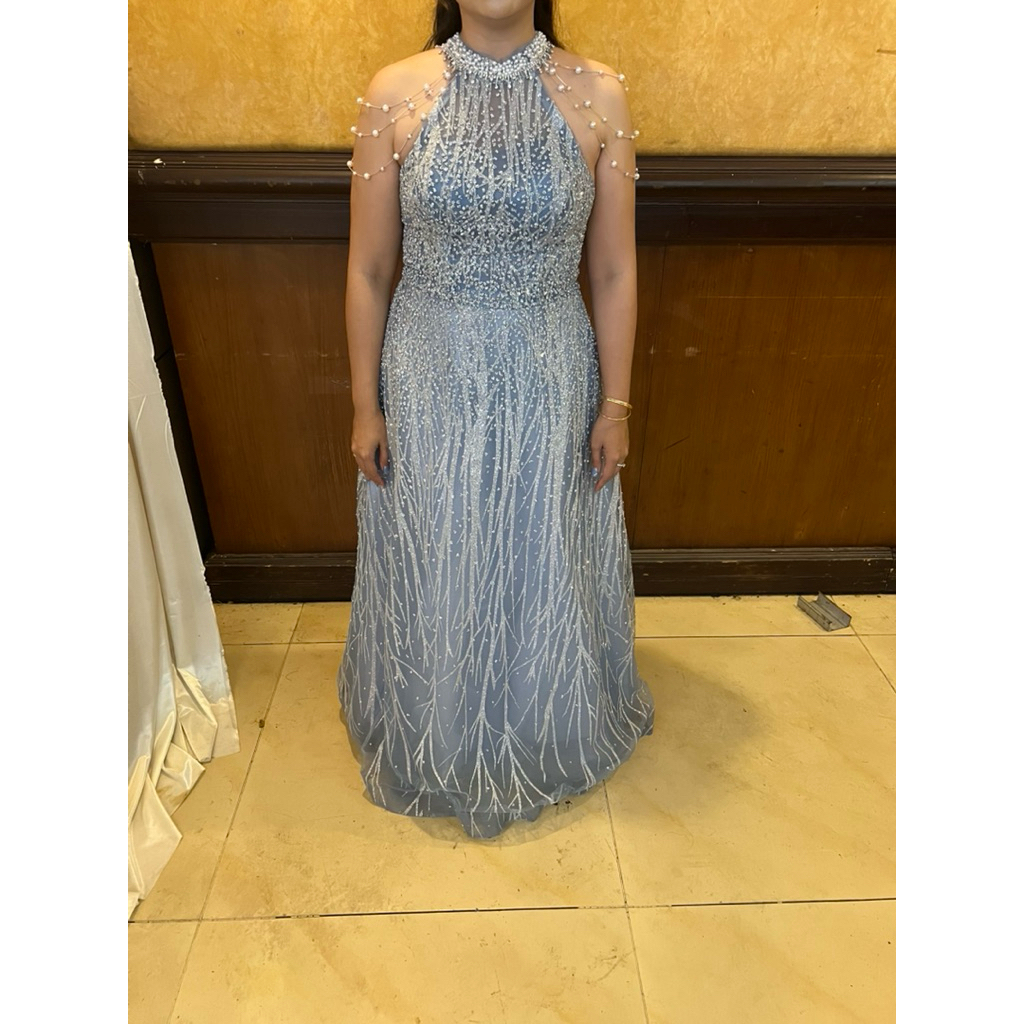 party dress/gown party/gaun pesta dusty blue preloved