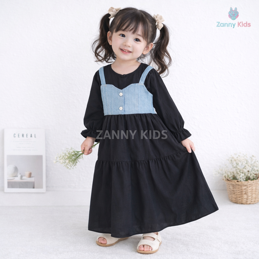 ZANNY KIDS-ALYSA Gamis anak perempuan + Rompi Jeans/pakain muslim anak perempuan1-8 TAHUN