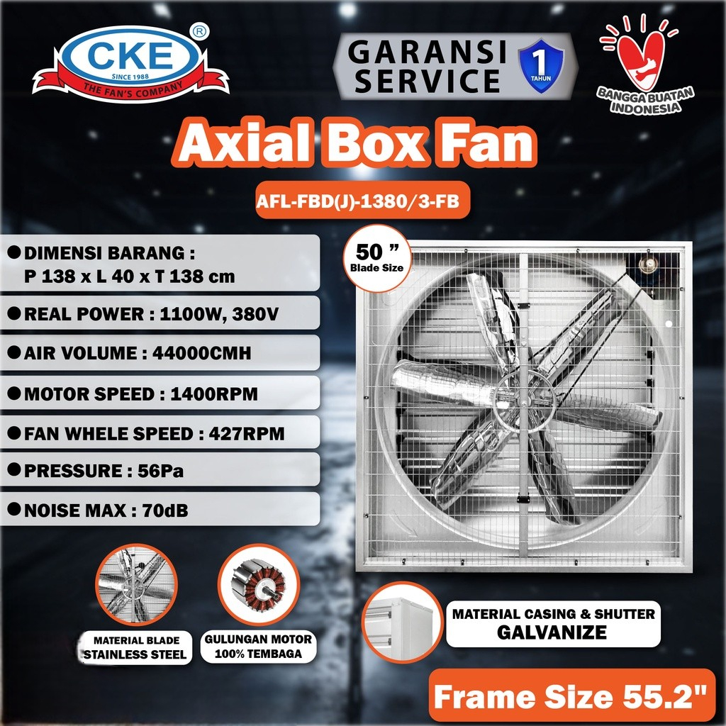 CKE Axial Box Fan 50 Inch Low Noise Kipas Kandang Ayam Blower Kandang Ayam 3 Phase
