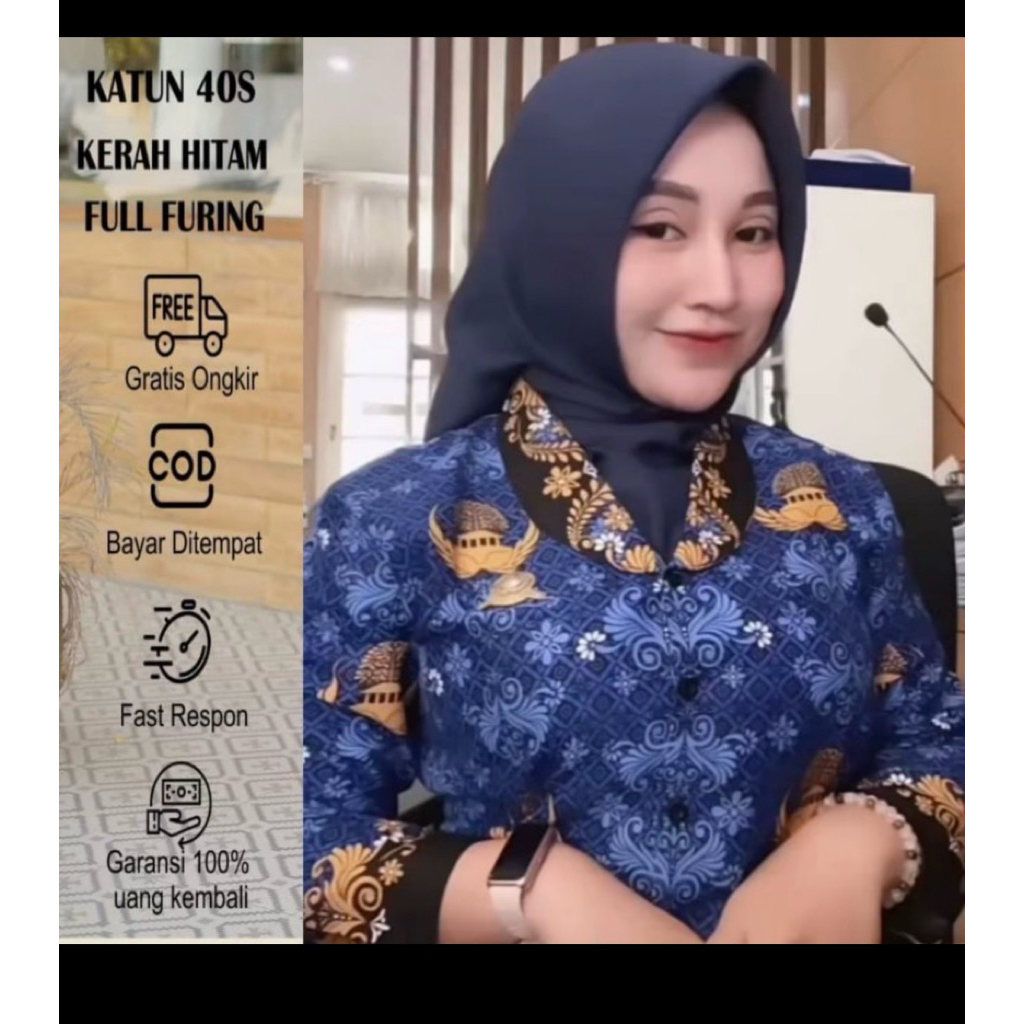 Blouse korpri wanita kerah bulat kain katun c40s berlapis full furing