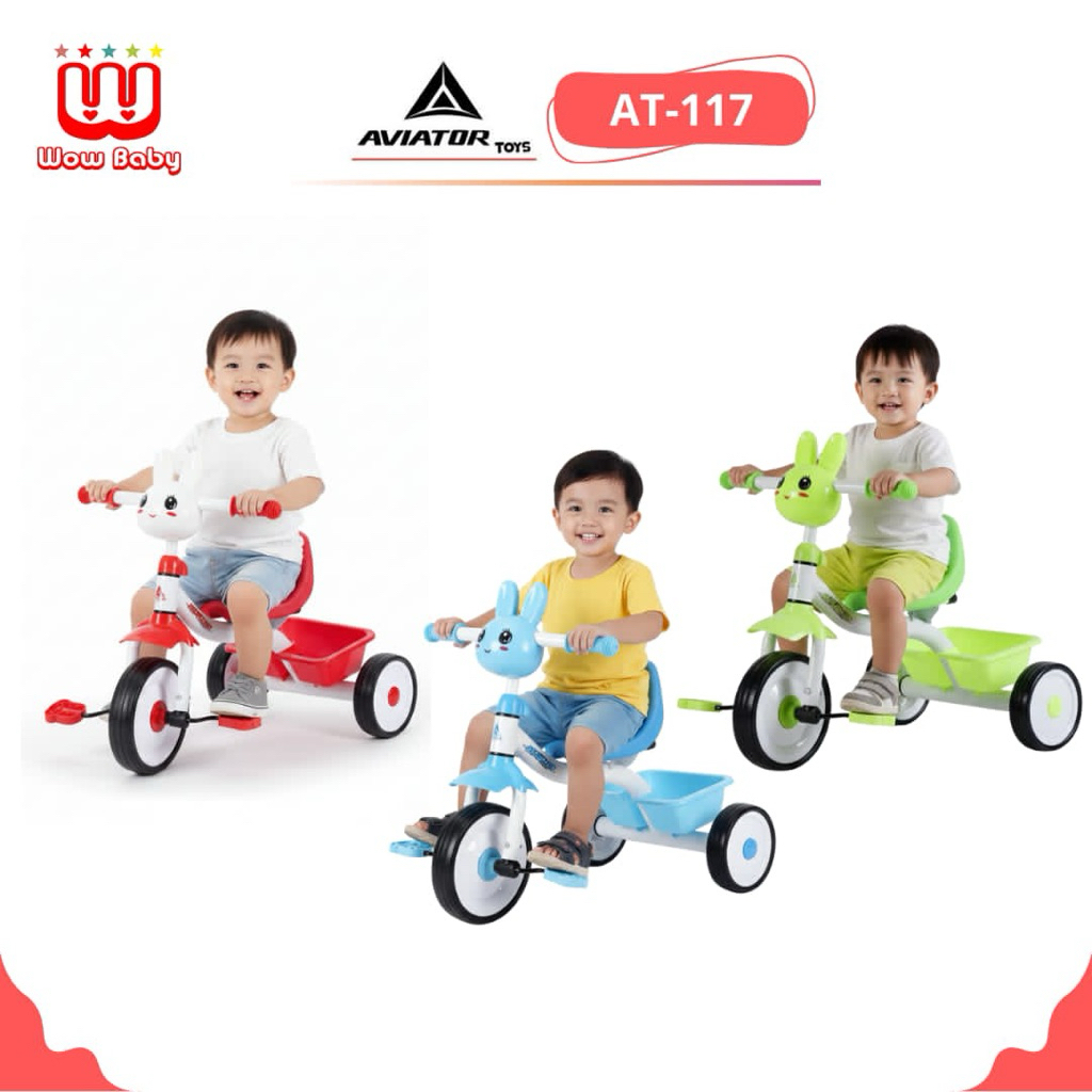 AVIATOR TRICYCLE AT-117 ( MUSIC + LAMPU ) Sepeda Anak Roda Tiga Karakter Kelinci