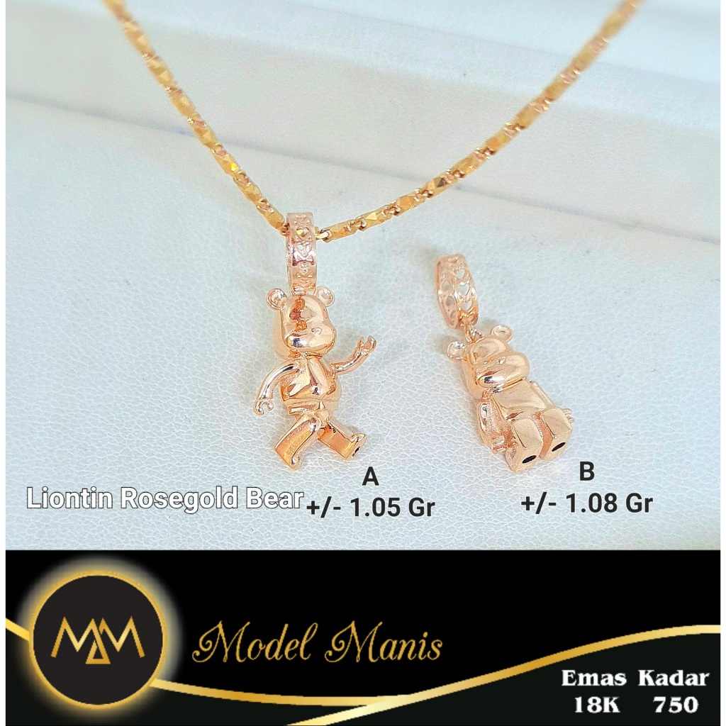 Liontin Beruang Full Body Italy AU Rosegold 750 kadar 18k