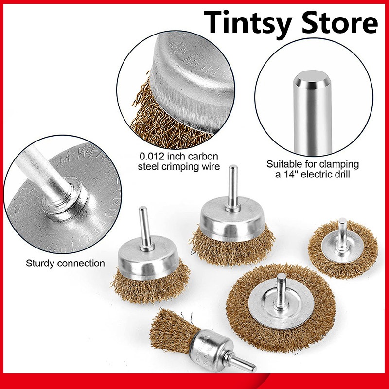 5 Pcs Mata Bor Sikat Kawat Besi Wire Brush Bor Mangkok Kawat Bor Sikat Kawat Kuningan