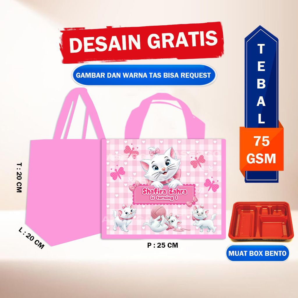 Tas Bingkisan ultah Bento / Tas Aqiqah thinwel 4 sekat / Tas Ultah Anak Bento