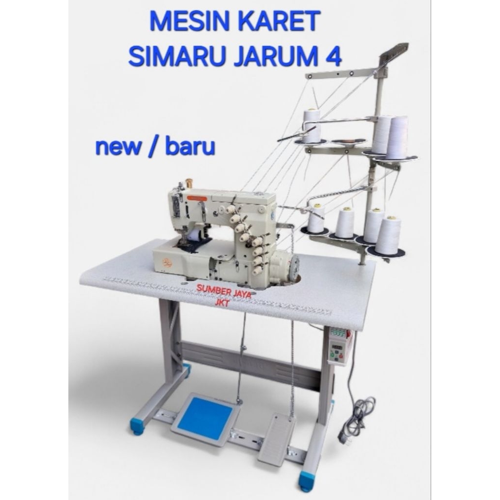 Mesin jahit karet simaru jarum empat servo/ dirct kaki+meja+peking kayu lengkap
