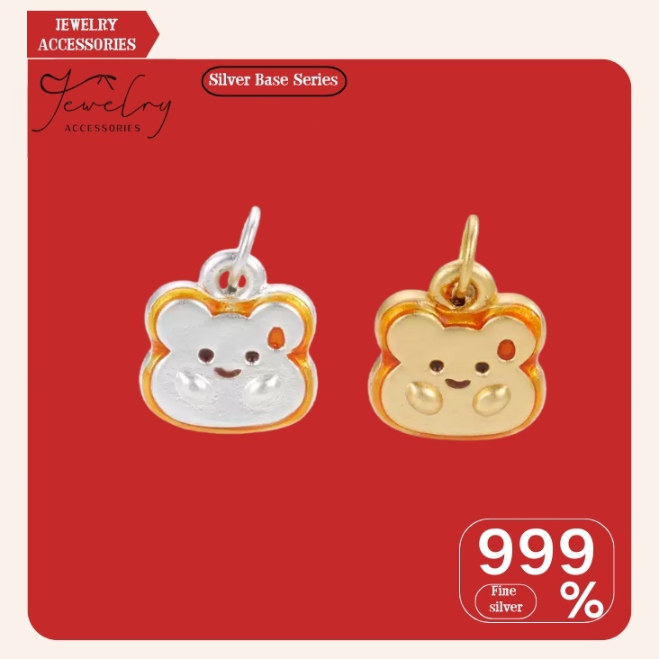 [999 Pure Silver] Liontin Kucing Lucu Perak Murni 999 | Manik-manik DIY Gelang Anyaman & Kalung | Ak