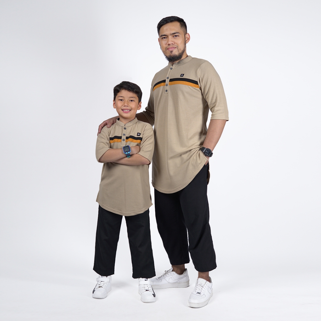 KHOIRUMAH Kurta Zubair Couple - Koko Ayah Dan Anak Lengan 3/4 - Cream