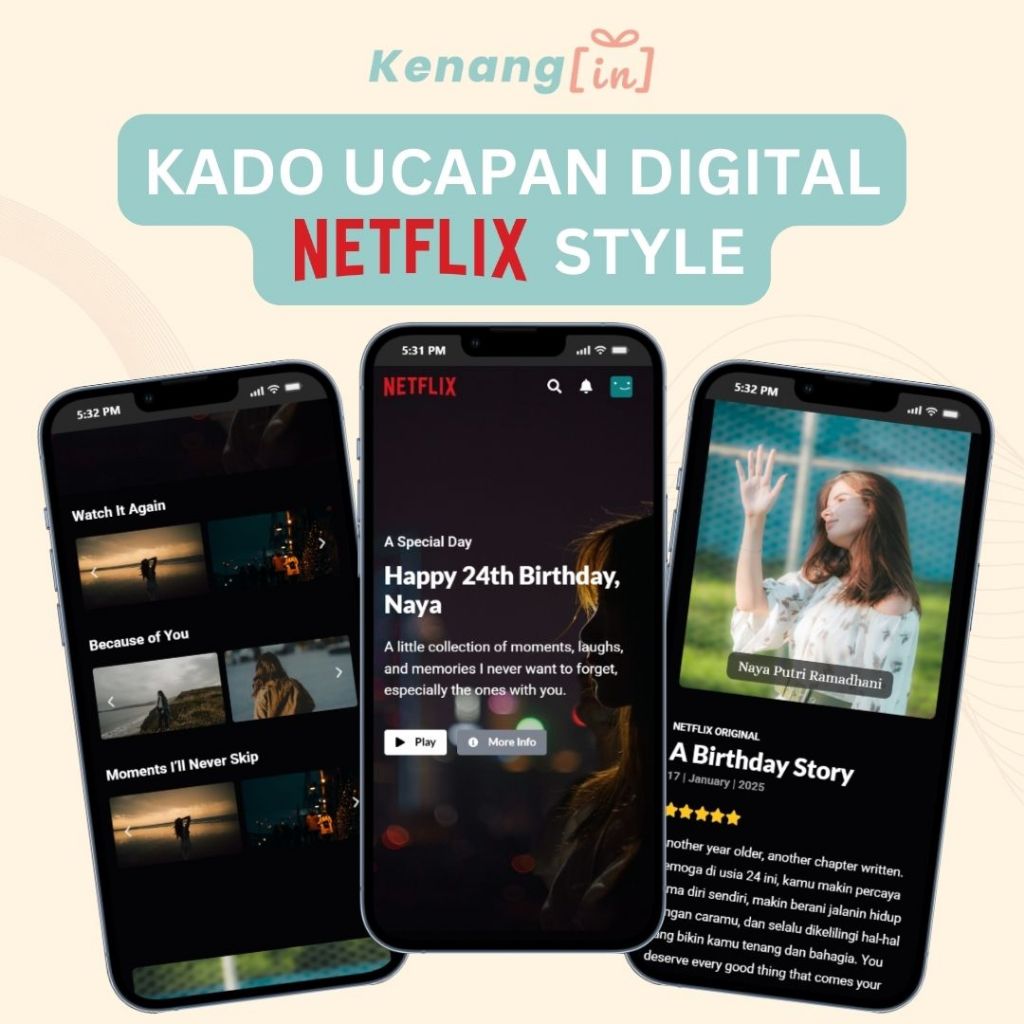 Kado Digital Netflix Style - Web Kenangan Ucapan Online untuk Pacar, Birthday, Anniversary