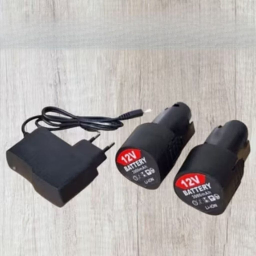 1pcs Charger + 2pcs Baterai Bor Cordless 12volt New Upgrade Baterai Bor 12v Jld Apr Gtools Hujia