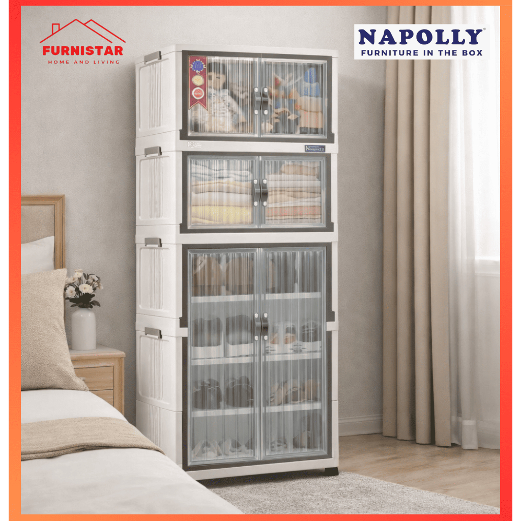 POLICABINE NAPOLLY (RODA) - Lemari Lipat Pakaian Anak Plastik Hanger + Rak / Cabinet Plastik / Rak B