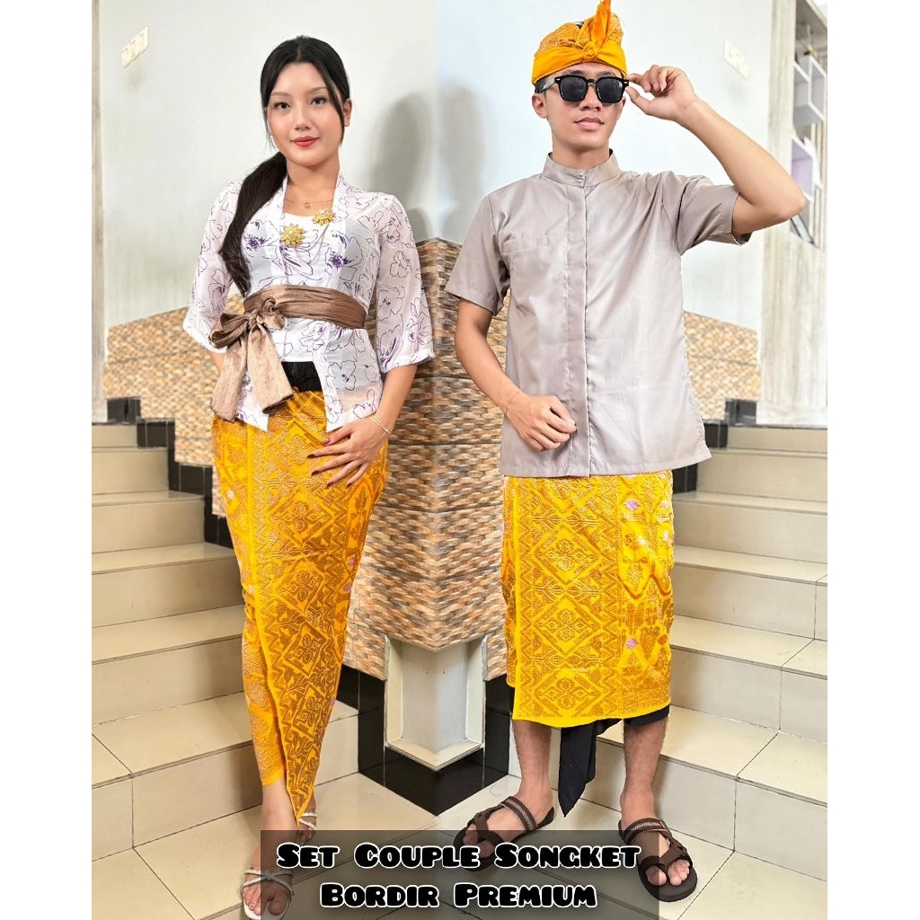 Set couple songket bordir Prada Bali ( kamen + saput + udeng )