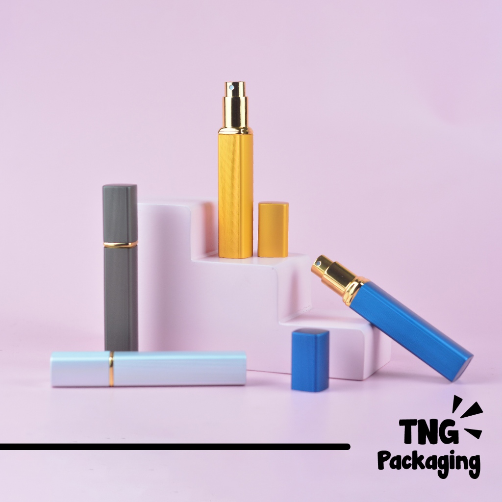 Botol Parfum Spray 10ml Spray Gold – Botol Kaca Motif Garis, Wadah Aluminium Warna Warni, Parfum Min