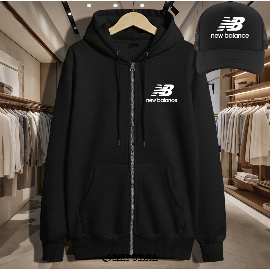 BONUS TOPI JAKET NB PUTIH DISTRO FLEECE//JACKET/HOODIE/VARSITY FASHION UNISEX//PRIA DAN WANITA//GOOD