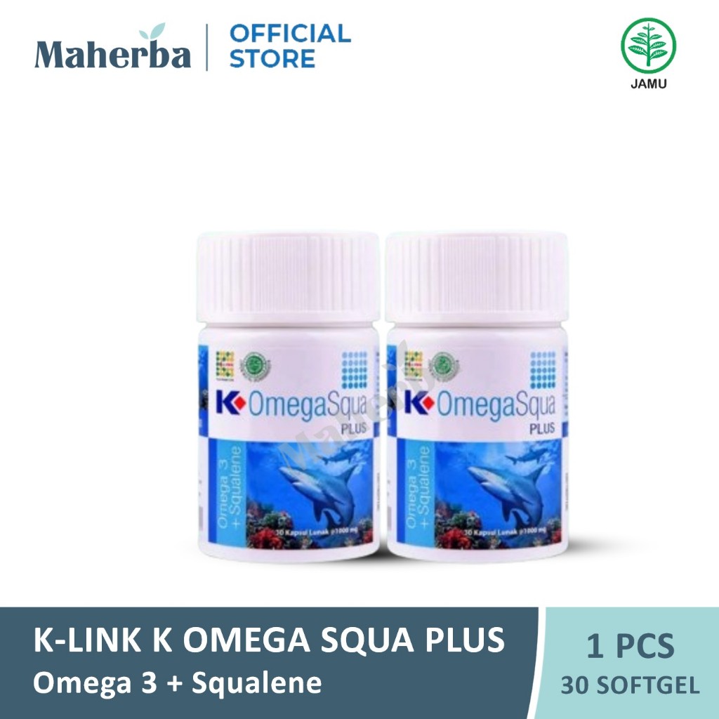 Paket Beli 2 Pcs - Omega Squa Plus K-Link Squalene Lecithin Omega 3 Vit D3 Vit E Isi 30 Softgel