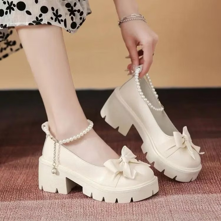 Sepatu lolita wanita mary jane mutiara sepatu pita docmart perempuan casual