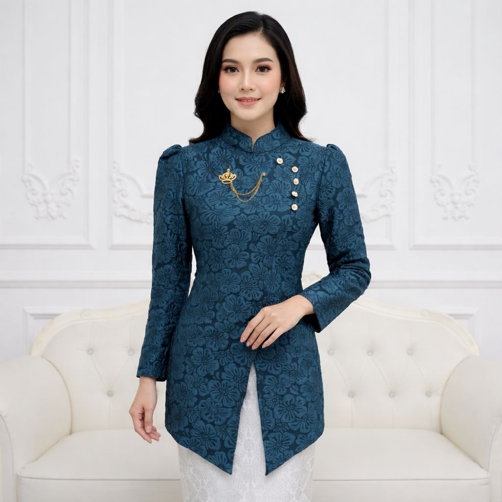 (Bonus Bros premium) kebaya Janggan motif bunga timbul mewah elegan hiasan kancing depan