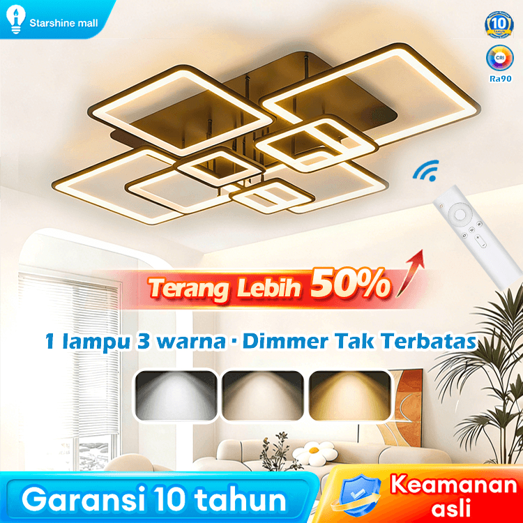 [ Garansi 10 tahun ] Lampu Plafon LED 3 Warna Modern Lampu Plafon Minimalis Bentuk Persegi Gaya Nord