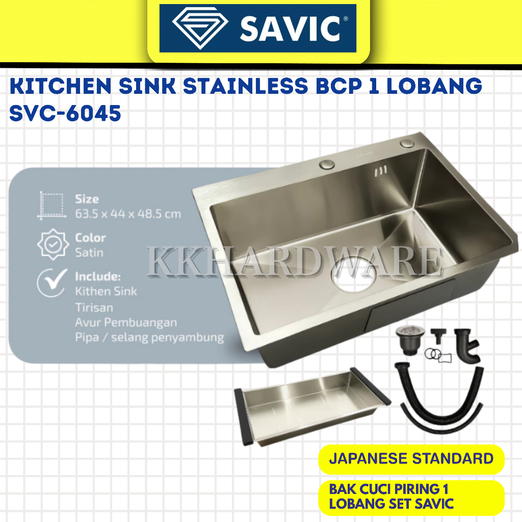 SAVIC Kitchen Sink 1 Lubang  60 x 45 Bak Cuci Piring 1 Holes 60Cm x 45Cm Set