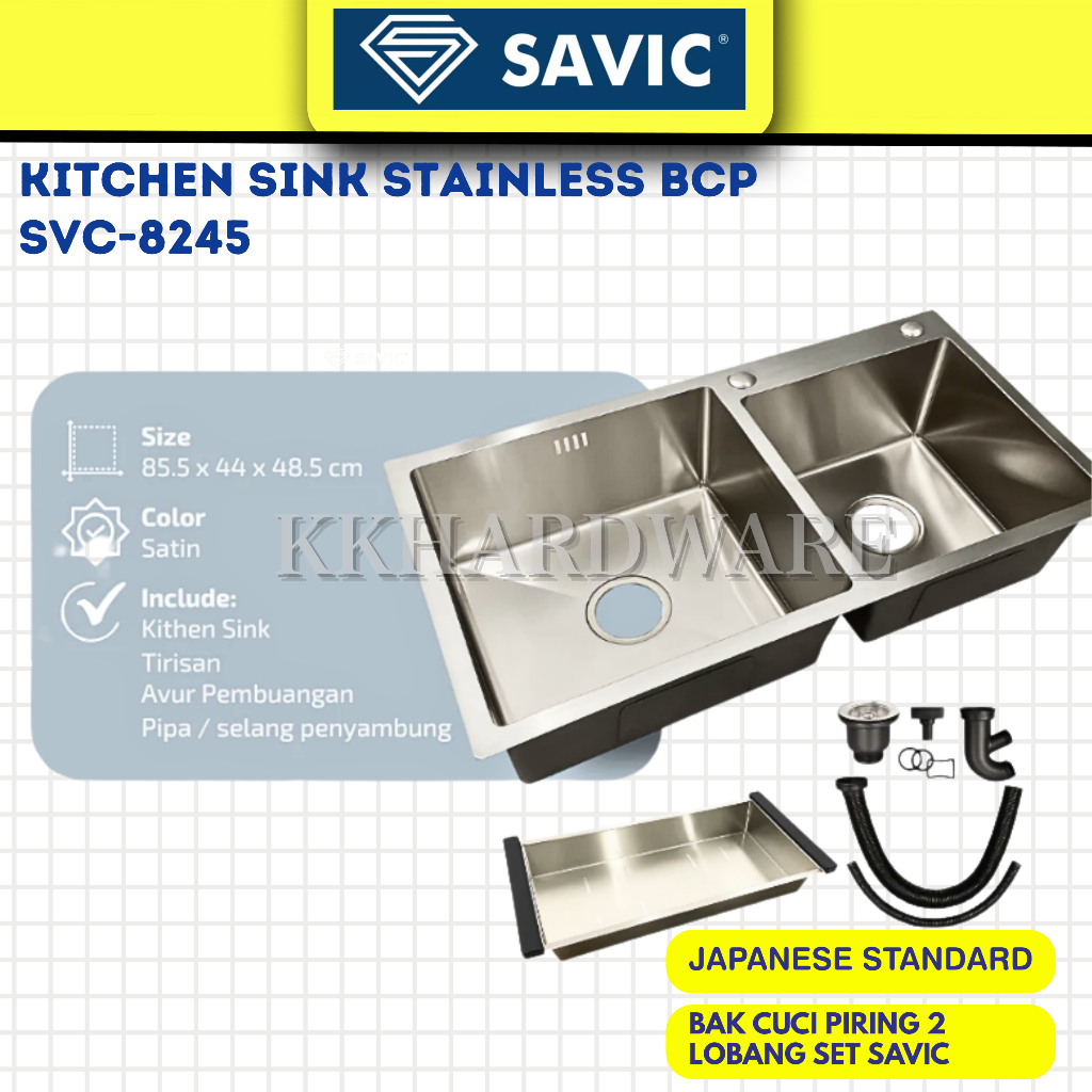 SAVIC Bak Cuci Piring 2 Lubang  82cm x 45 cm Kitchen Sink 2 Holes 82x45 SVC8245