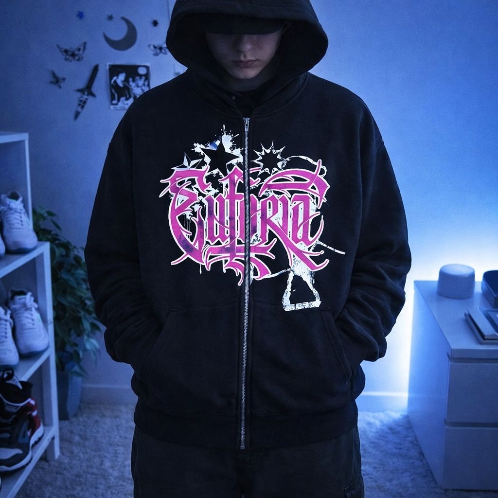 EUPHORIA Hoodie Zipper Boxy Oversized Black Premium Limited Edition