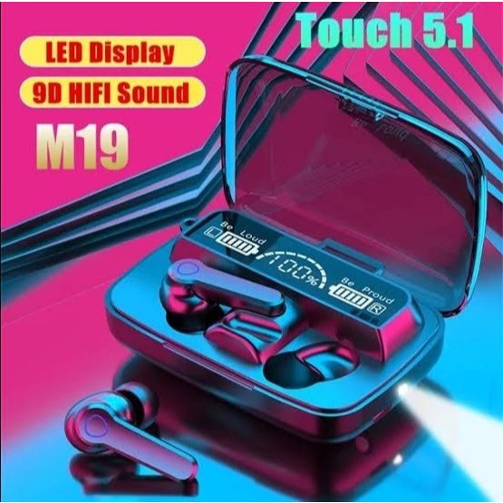 M19 Headset Bluetooth 5.3 Earbud TWS Nirkabel LED Digital Power Display BASS STEREO