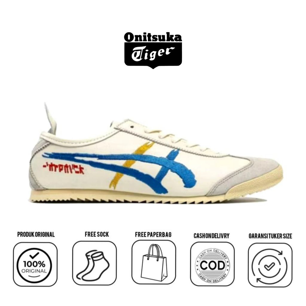 Sepatu 0nitsuka 0riginal Mexico 66 Nippon Made Kabuki White Blue Yellow
