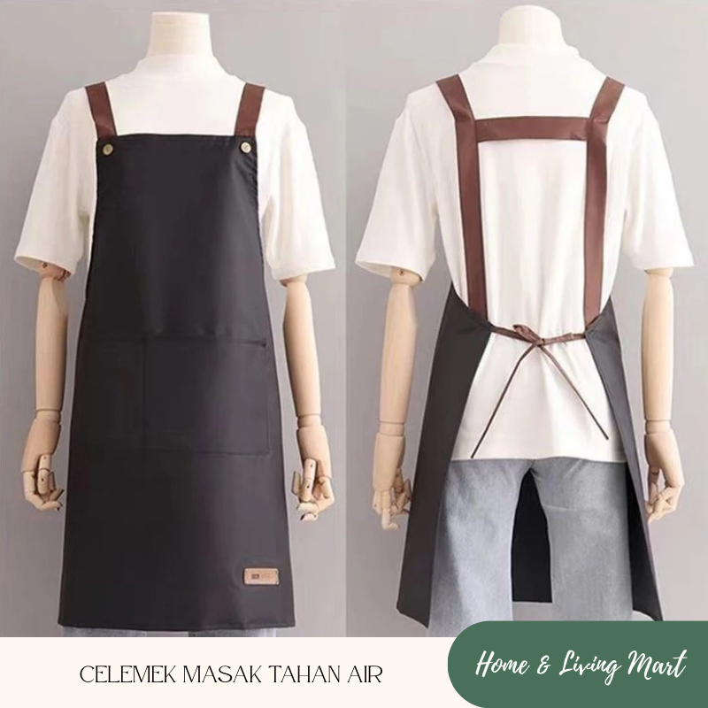 APRON WATERPROOF CELEMEK MASAK DEWASA APRON MOTIF HITAM / KITCHEN APRON / APRON BARISTA KOPI CHEF