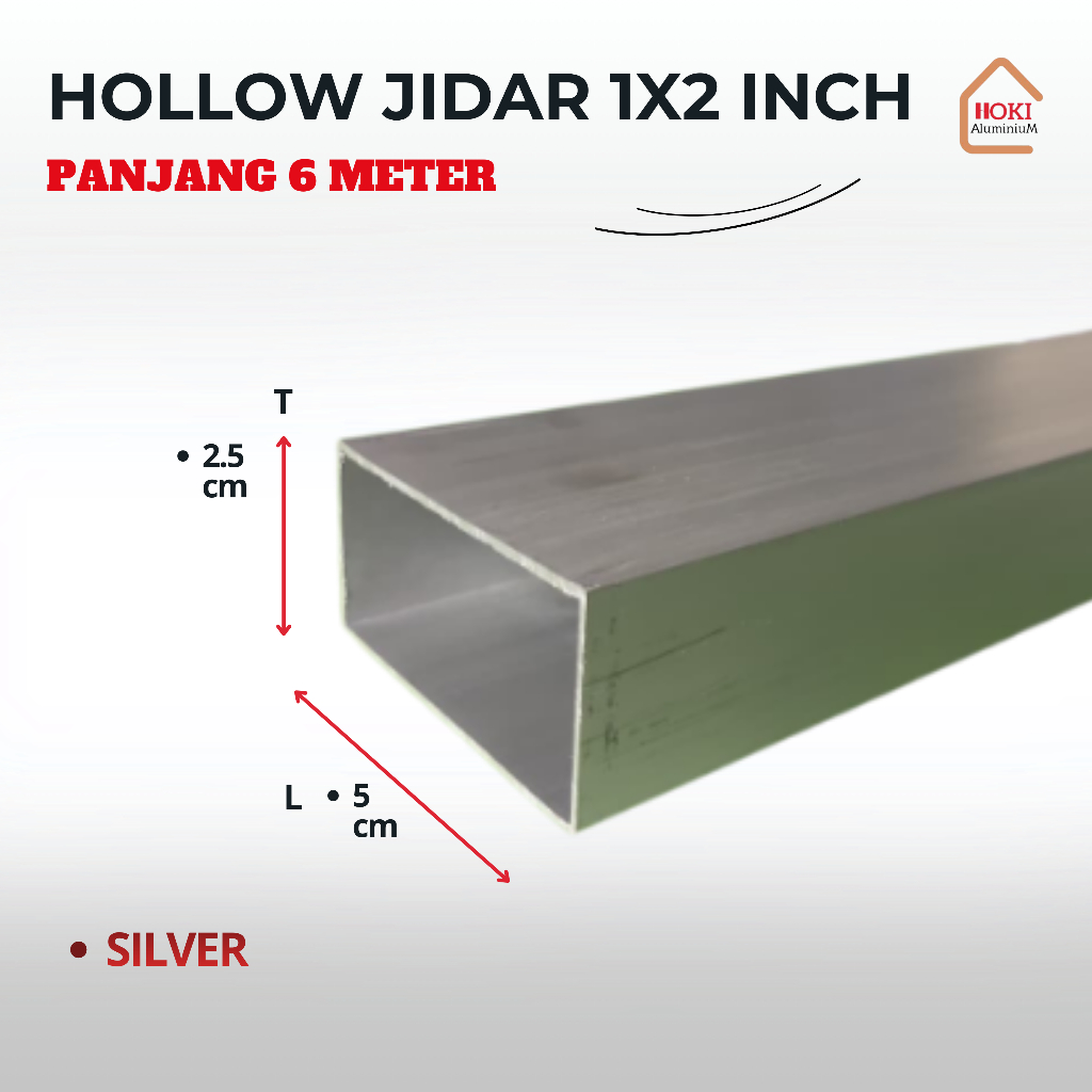 HOLLOW JIDAR ALUMINIUM 1X2 INCH (GRATIS ONGKOS POTONG)