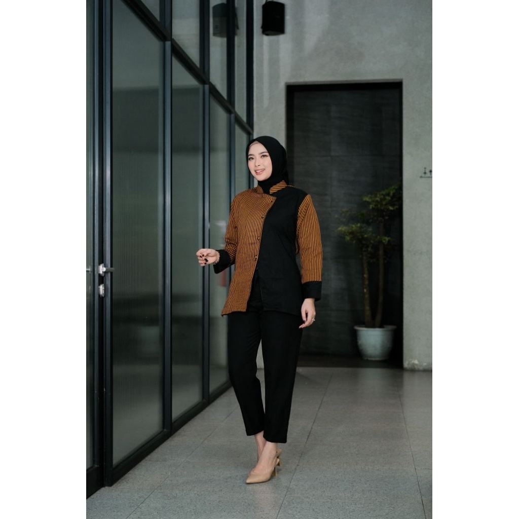 Blouse Lurik sorjan kombinasi model janggan